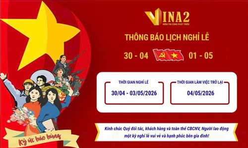 VINA2 thông báo lịch nghỉ lễ 30/4/2026 và 01/5/2026